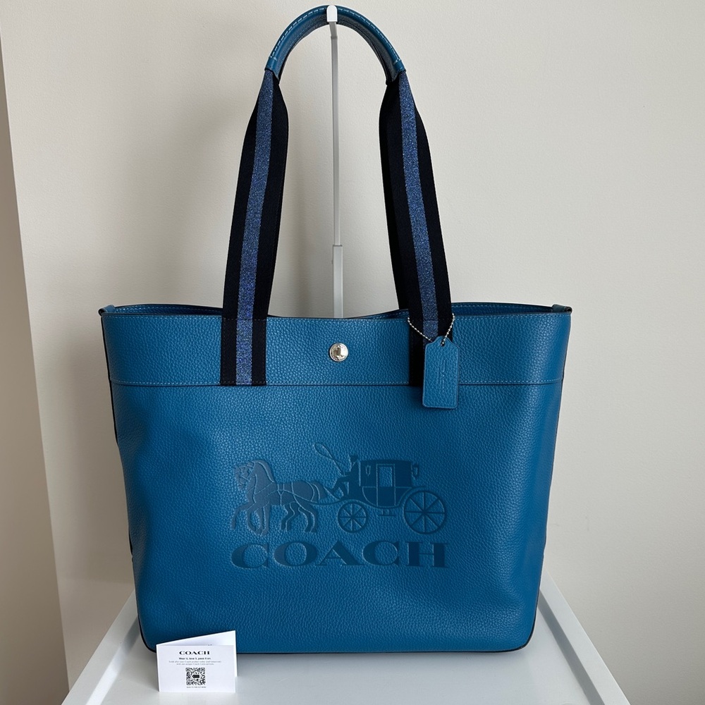 Coach Jes Tote Horse and Carriage Leather Silver Blue Jay 1896